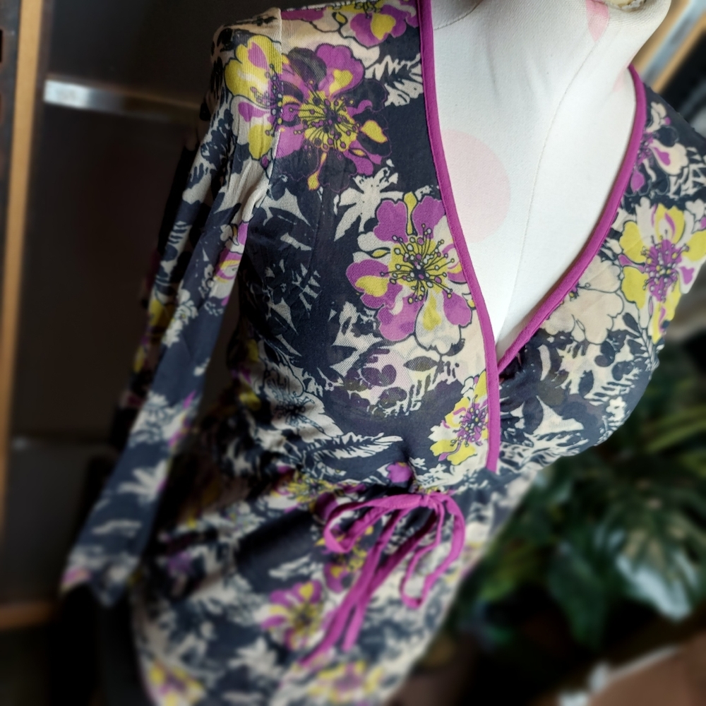 Sweat Pea Mesh Long Sleeve Drawstring Tie Waist Fairycore Y2k Floral Mesh Small